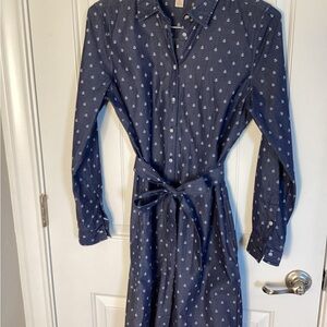 Brooks Brothers Dark Blue Anchor Print Dress sz. 8 Cottage Core Side pockets